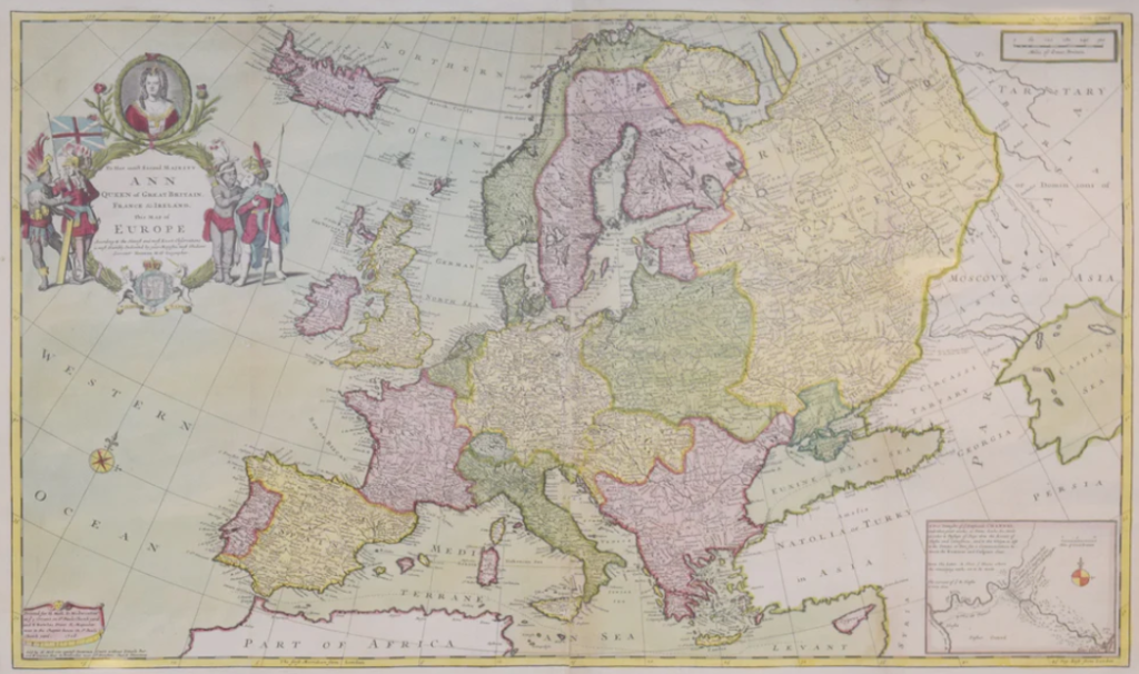 Karta över Europa 1654 med Sveriges landgränser