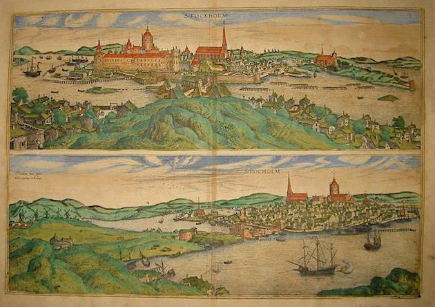 Bild över Stockholm Braun Georg (1541-1622) - Hogenberg Franz (1535-1590). från det berömda och monumentala verket 'Civitates Orbis Terrarum' som publicerades mellan 1572 och 1617.